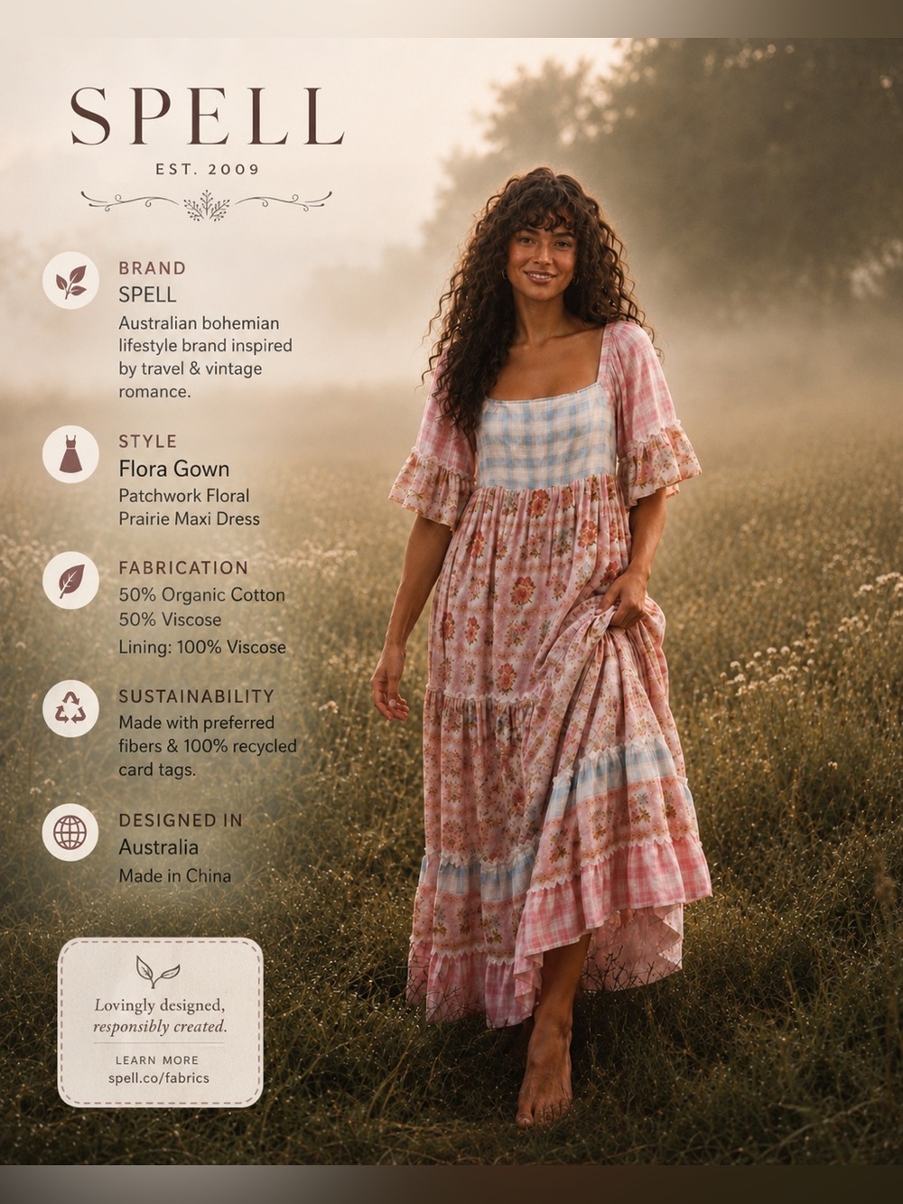 Spell Flora Gown Pastel NWT Large Patchwork Floral Cottagecore Boho Prairie Maxi